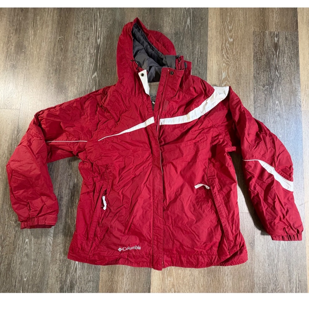 Columbia Hooded Jacket Womens XL Red White Full Zip Outdoor Gorpcore 5641